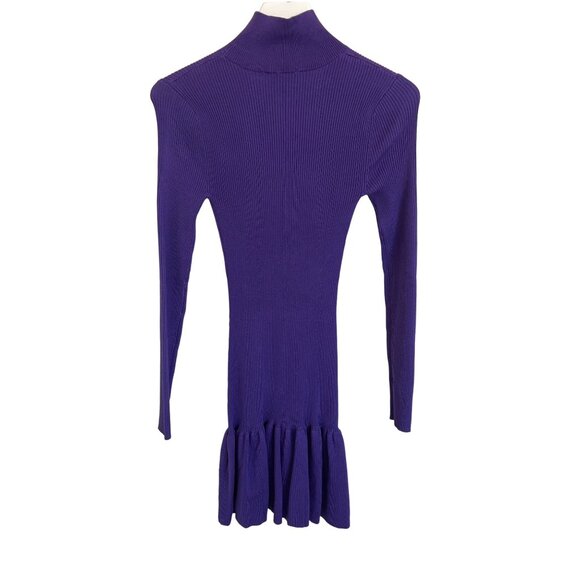 Zara Purple Ribbed Knit Mock Neck Dress With Tiered Ruffle Hem - Picture 3 of 6